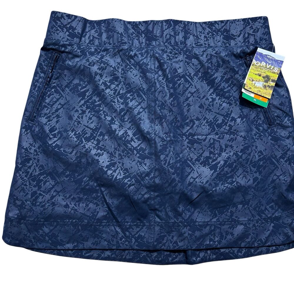 Orvis Travel Skort Women’s Sz XL Embossed Navy Blue Pull On Outdoor Athletic NEW